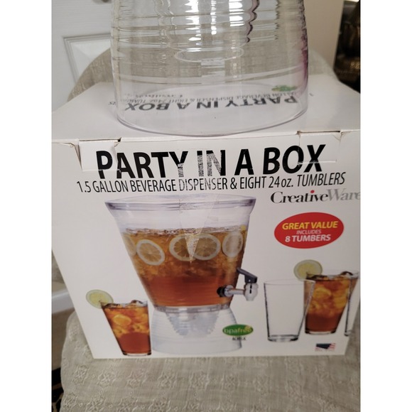 CreativeWare Other - CreativeWare Party In A Box 1.5 Gallon Beverage‎ Dispenser 8-24oz Tumblers NEW